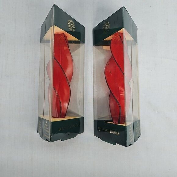 Swirl Red Candle Taper BeesWax Design Spiral Set of 2 VTG USA Cali 8.5'' NIB - Picture 6 of 16
